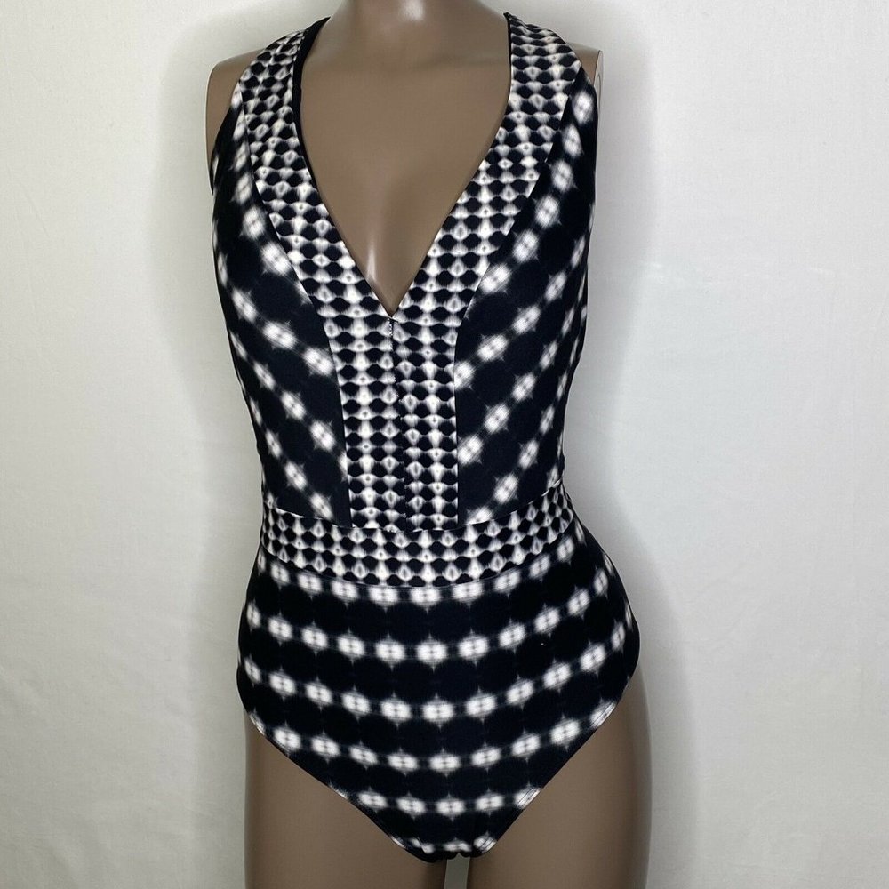 US 12 Sea Level Abstract Print Plunge Swimsuit